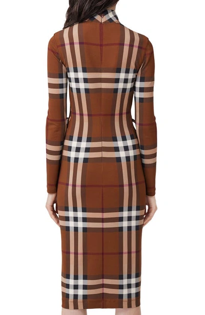 Shop Burberry Licia Check Lace-up Long Sleeve Dress In Dark Birch Brown Pat