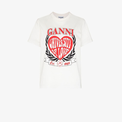 Shop Ganni White University Of Love Organic Cotton T-shirt