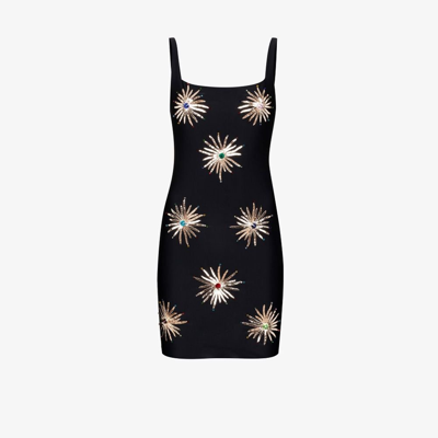 Shop Oceanus Black Callie Embellished Ponte Mini Dress