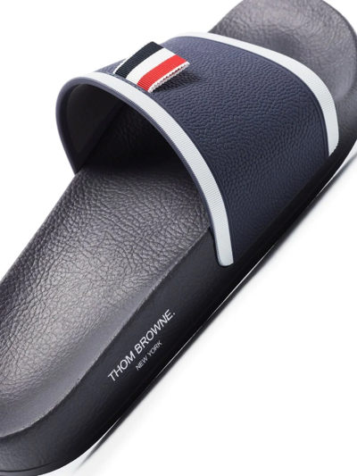 Shop Thom Browne Grosgrain-trim Terrycloth Slides In Blue