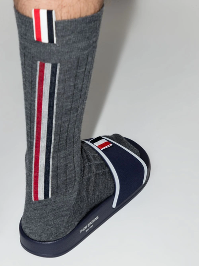 Shop Thom Browne Grosgrain-trim Terrycloth Slides In Blue