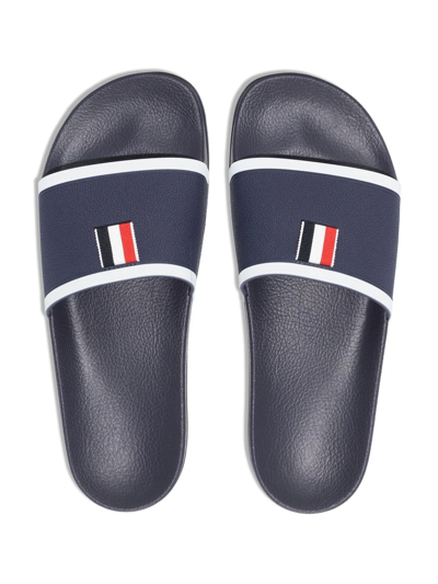 Shop Thom Browne Grosgrain-trim Terrycloth Slides In Blue