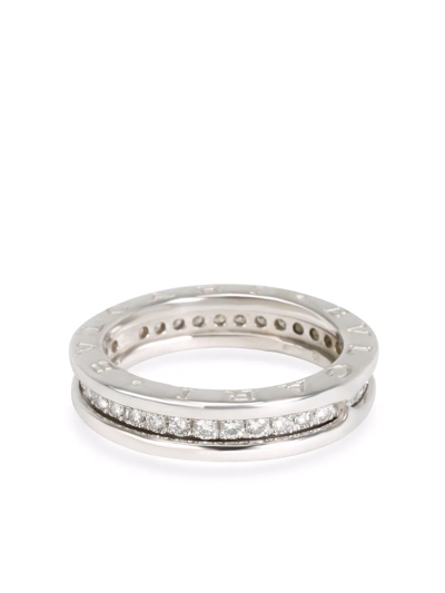 Pre-owned Bvlgari 18kt White Gold B.zero1 Diamond Band Ring In Silver