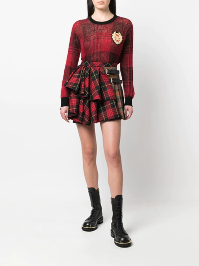 Roberto Cavalli Check-pattern Pleated Mini Skirt In Red