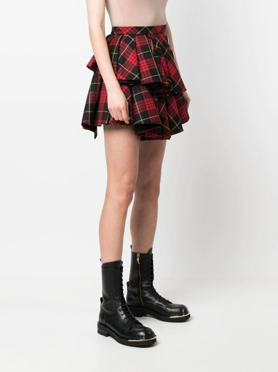 Roberto Cavalli Check-pattern Pleated Mini Skirt In Red