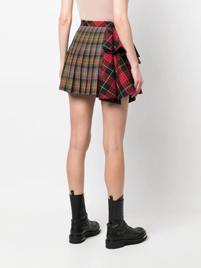 Roberto Cavalli Check-pattern Pleated Mini Skirt In Red