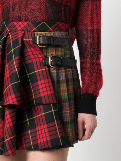 Roberto Cavalli Check-pattern Pleated Mini Skirt In Red