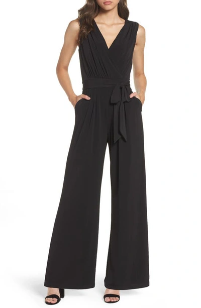 Vince Camuto Crepe Tie Front Wide Leg Jumpsuit In Black