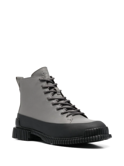 Camper Logo Lace-up Ankle Boots In Grey