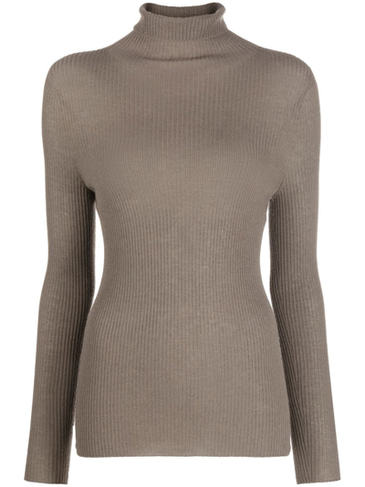 Shop Fabiana Filippi Ribbed-knit Roll-neck Top In Grey