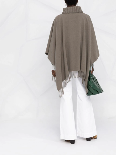 Shop Fabiana Filippi Roll-neck Knitted Poncho In Grey