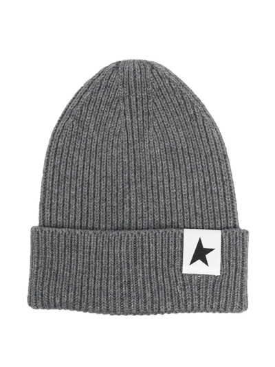 Shop Golden Goose Star-patch Ribbed Beanie In 灰色