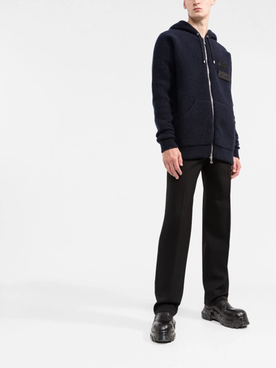 Balmain Logo-patches Zipped Hoodie In Blue