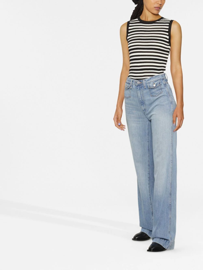 Re/done 70s Ultra High Rise Wide Leg In Sunfaded Flow In 蓝色