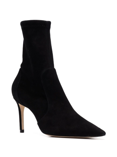 Stuart Weitzman Black Ankle Boots With Stiletto Heel And Zip Closure On The Side In Suede Woman In 黑色