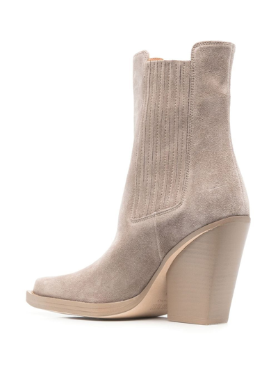 Paris Texas Beige Dallas Ankle Boot In Calf Suede With Logo Detail On The Insole And 10.5cm Wide Heel In 中性色