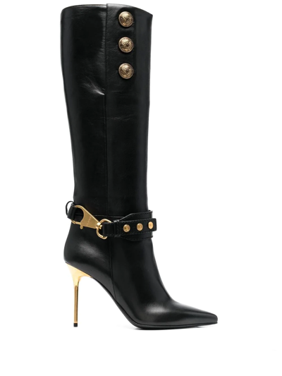 Shop Balmain Robin Knee-high Boots In 黑色