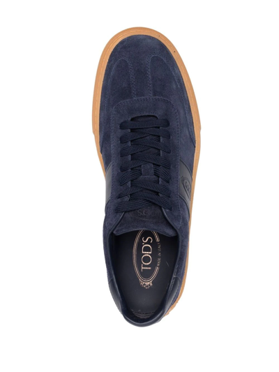 Shop Tod's Suede Low-top Sneakers In 蓝色