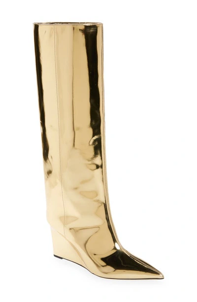 Shop Jimmy Choo Blake Pointed Toe Wedge Boot In Gold