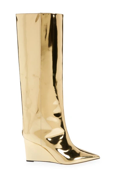 Shop Jimmy Choo Blake Pointed Toe Wedge Boot In Gold