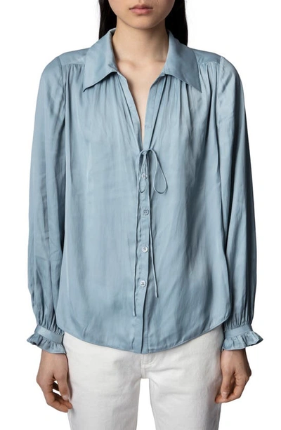 Zadig & Voltaire Tilan Satin Long-sleeve Blouse In Blue | ModeSens