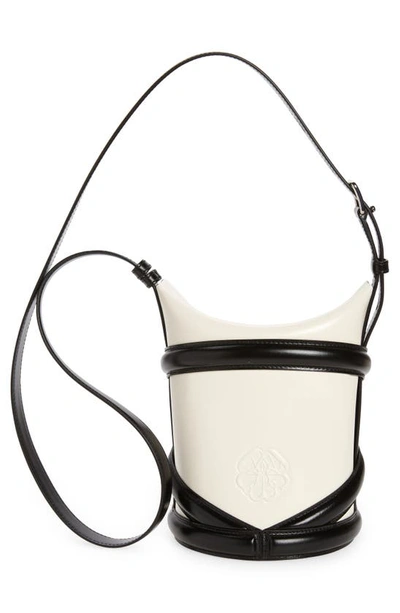 Shop Alexander Mcqueen The Curve Small Leather Shoulder Bag In Soft Ivory/ Black