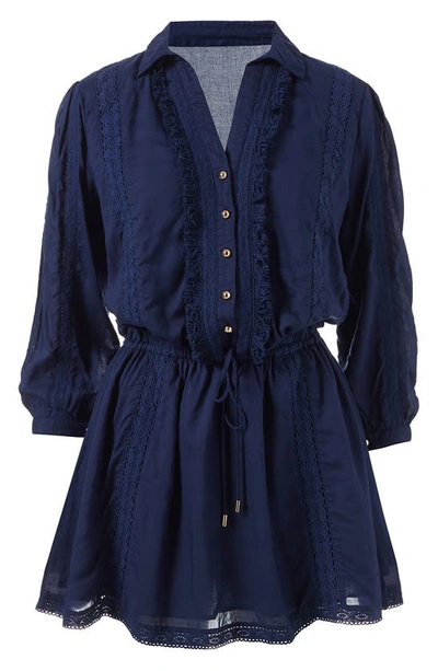 Melissa Odabash Women's Scarlett Collared Fringe Minidress In Navy