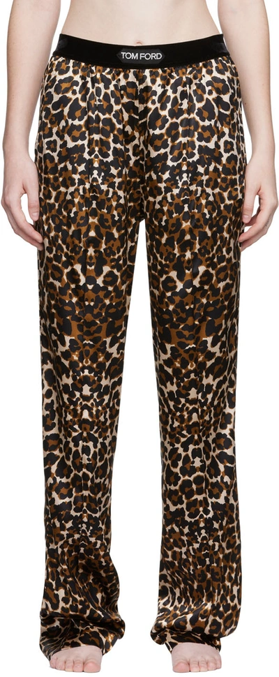 Shop Tom Ford Black & Beige Leopard Pyjama Lounge Pants In Xlbjb Black & Beige