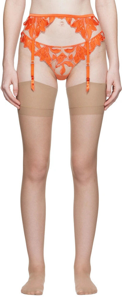 Shop Fleur Du Mal Orange Lily Garter Belt In 0728 Clementine