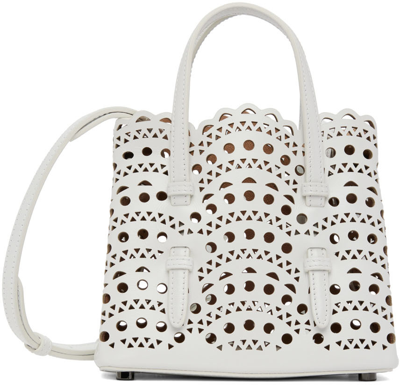 Shop Alaïa White Micro Mina 16 Top Handle Bag In 010 Blanc Optique