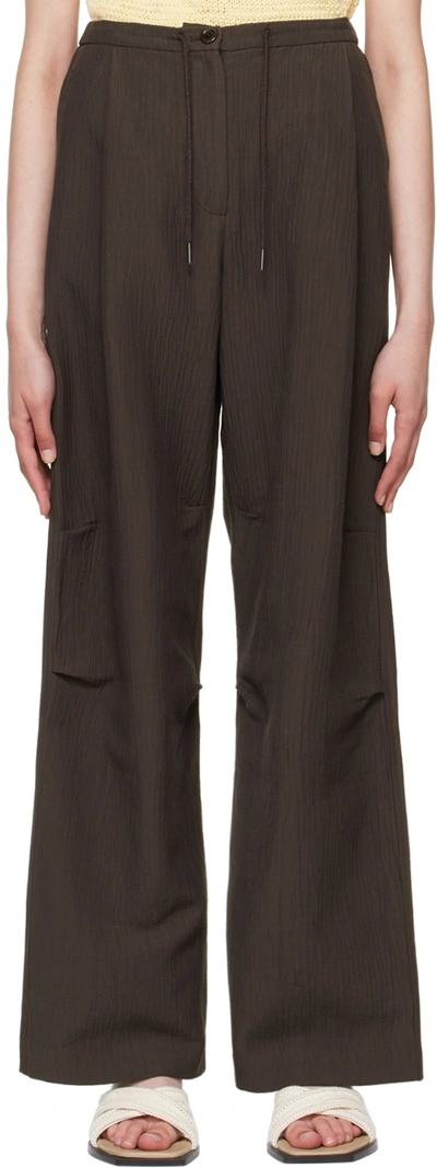 Shop Missing You Already Brown Crinkled Trousers In Dark Brown