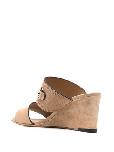 Ferragamo Chaim Suede & Leather Gancini Wedge Sandals In Nude
