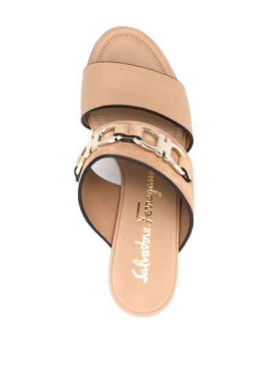 Ferragamo Chaim Suede & Leather Gancini Wedge Sandals In Nude