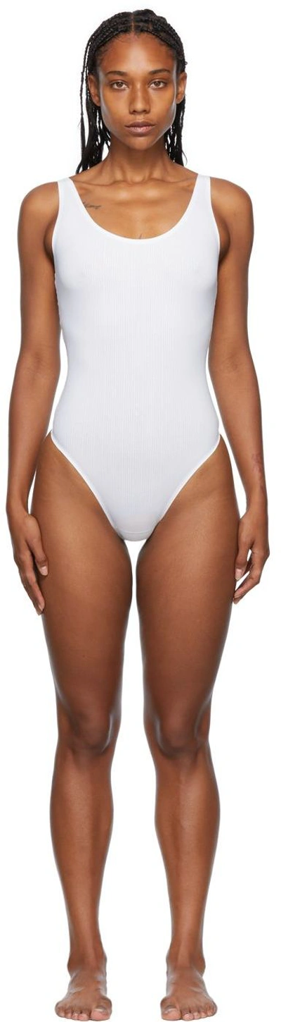 Shop Wolford White Cotton Beauty Bodysuit In 104 Pearl