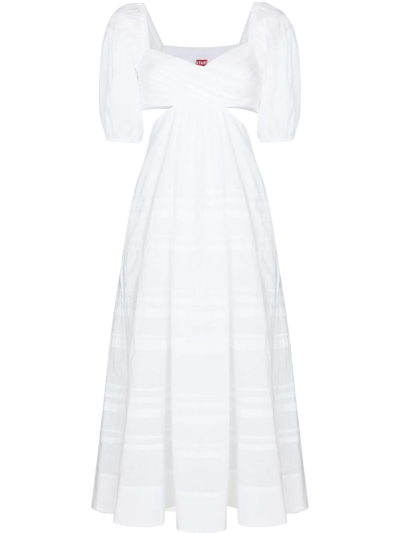 Shop Staud Cut-out Tiered Midi Dress In White