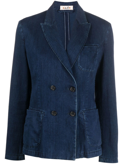 Shop Alberto Biani Double-breasted Button Denim Jacket In Blau