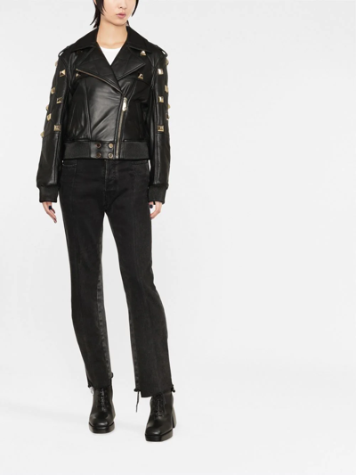 Philipp Plein Studded Leather Bomber Jacket In Black