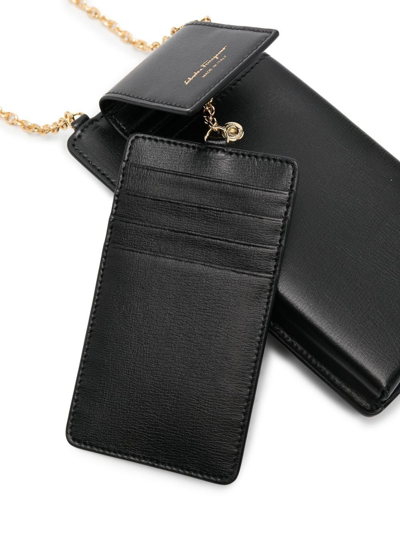 Ferragamo Logo-print Leather Phone Case In Schwarz
