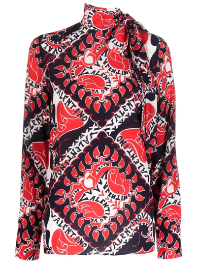 Shop Valentino All-over Graphic-print Blouse In Blau