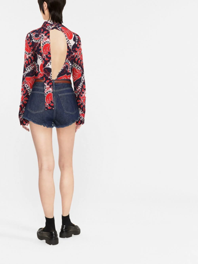 Valentino Logo Bandana-print Scarf-neck Silk Blouse In Blau