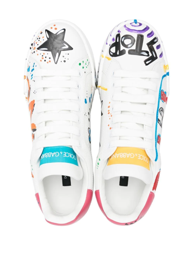 Dolce & Gabbana Calfskin Portofino Sneakers With Lettering In Weiss