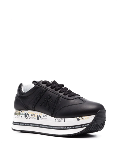 Premiata Low Top Sneakers With Contrast Platform Sole In Black