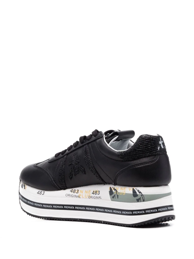 Premiata Low Top Sneakers With Contrast Platform Sole In Black
