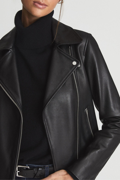 Shop Reiss Geo - Black Leather Biker Jacket, Us 6