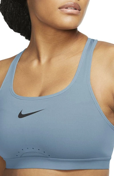 Shop Nike Dri-fit Swoosh High Support Non-padded Adjustable Sports Bra In Worn Blue/ Black