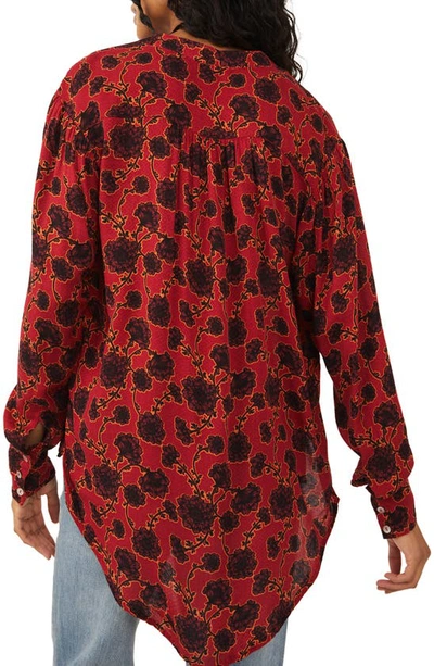 Shop Free People Mia Floral Print Tie Neck Tunic Top In Red