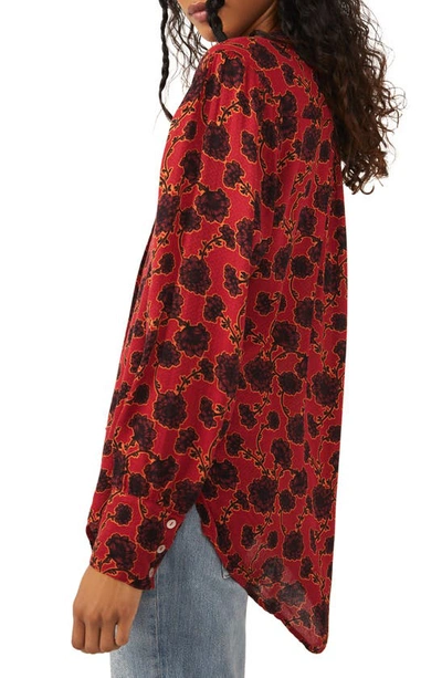 Shop Free People Mia Floral Print Tie Neck Tunic Top In Red
