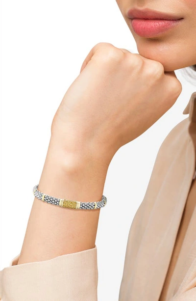 Lagos 18k Yellow Gold & Sterling Silver Signature Caviar Yellow Sapphire Pave Link Bracelet In Silver Gold Yellow Sapphire