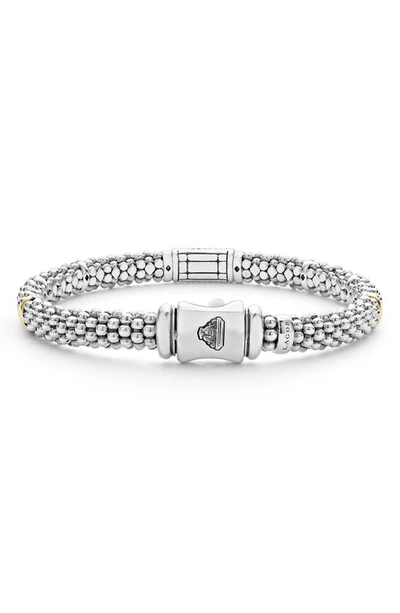 Lagos 18k Yellow Gold & Sterling Silver Signature Caviar Yellow Sapphire Pave Link Bracelet In Silver Gold Yellow Sapphire