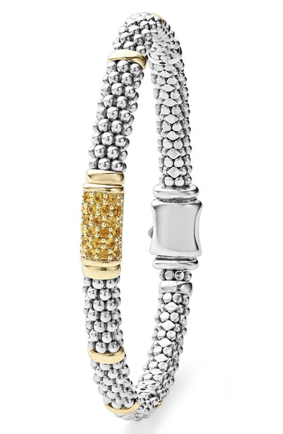 Lagos 18k Yellow Gold & Sterling Silver Signature Caviar Yellow Sapphire Pave Link Bracelet In Silver Gold Yellow Sapphire